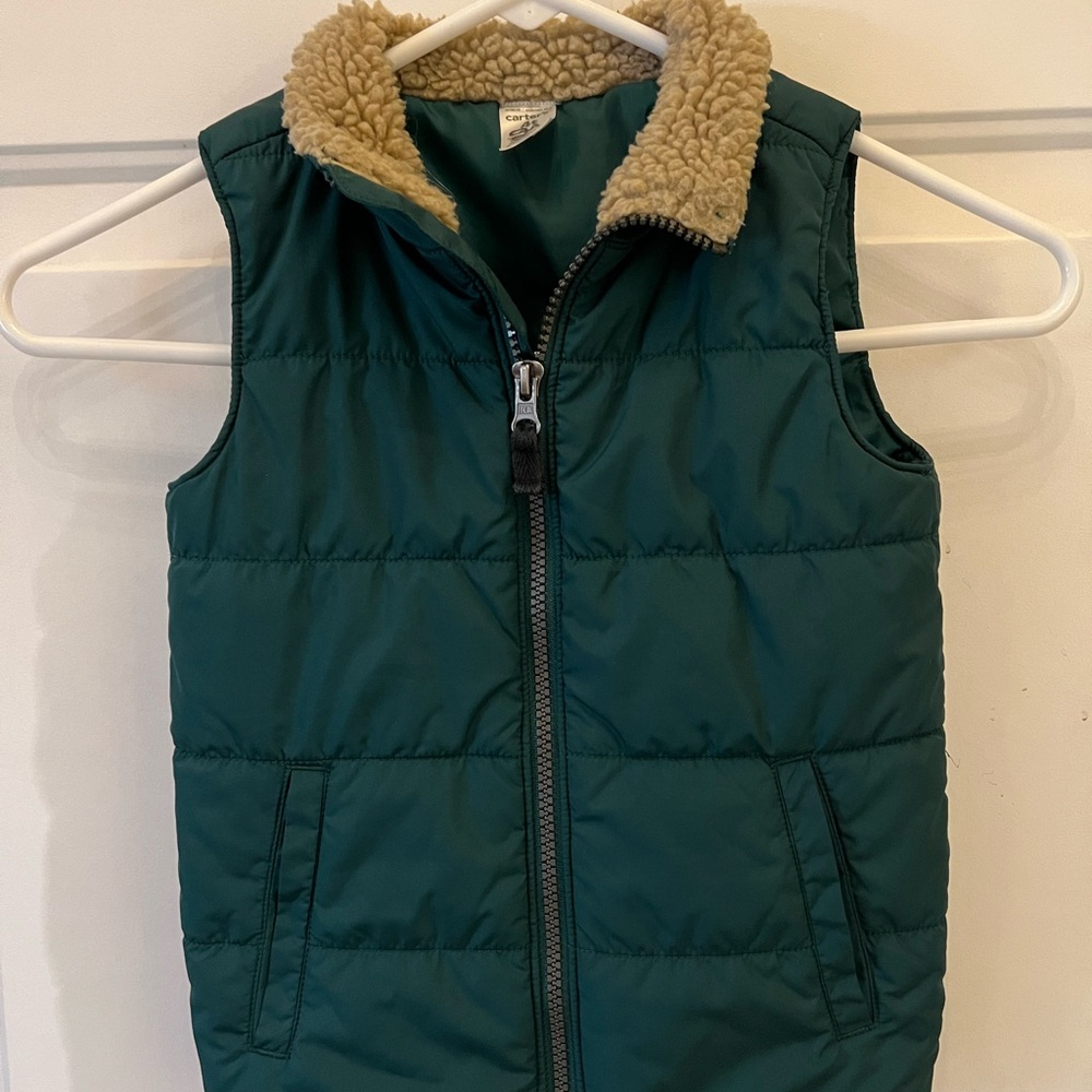 Carter's Green Puffer Vest with Fleece Collar